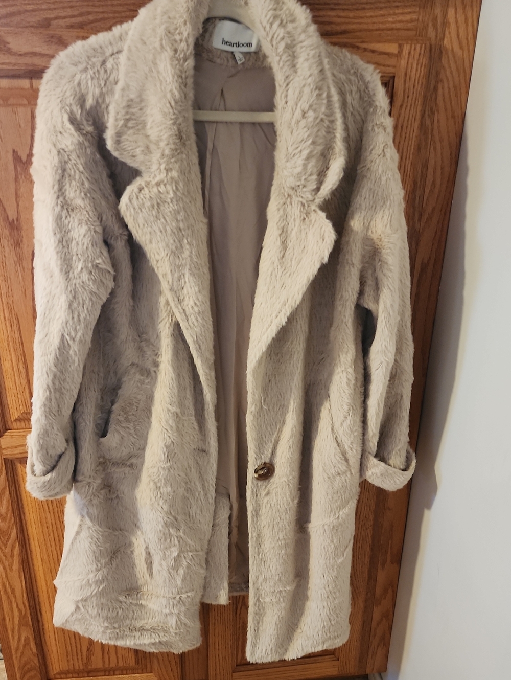 Heartloom Beige/Cream Faux Fur Long Teddy Coat Size Large